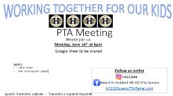 PTA Metting information and agenda School logo in the middle